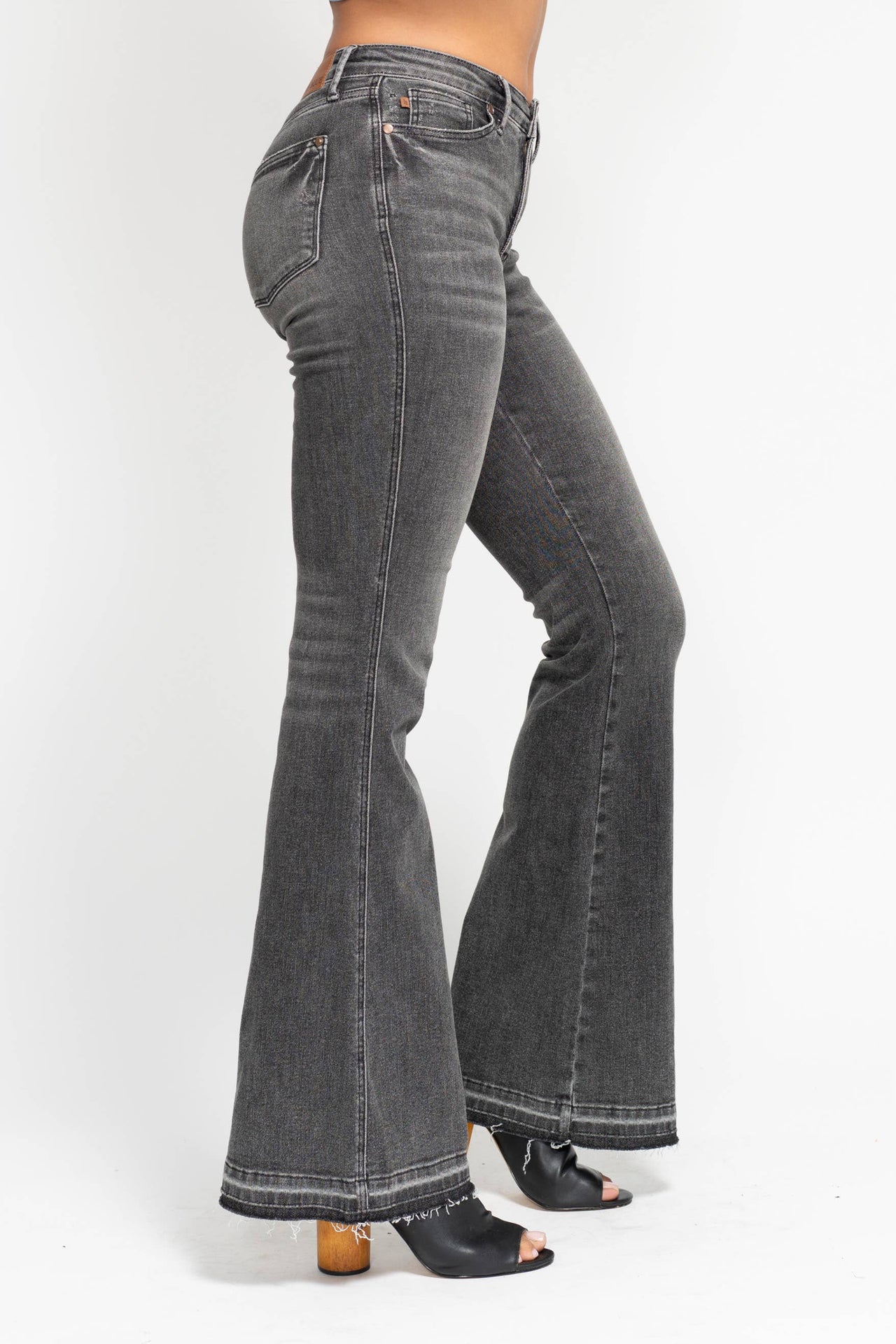 MR Tummy Control Washed Gray Release Hem Flare