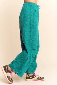 Thumbnail for LEOPARD ELASTIC WAIST KNEE STITCH JOGGER PANTS