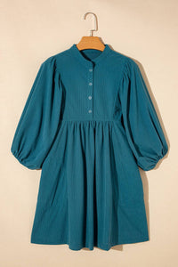 Thumbnail for Corduroy Buttoned High Waist Bracelet Sleeve Dress