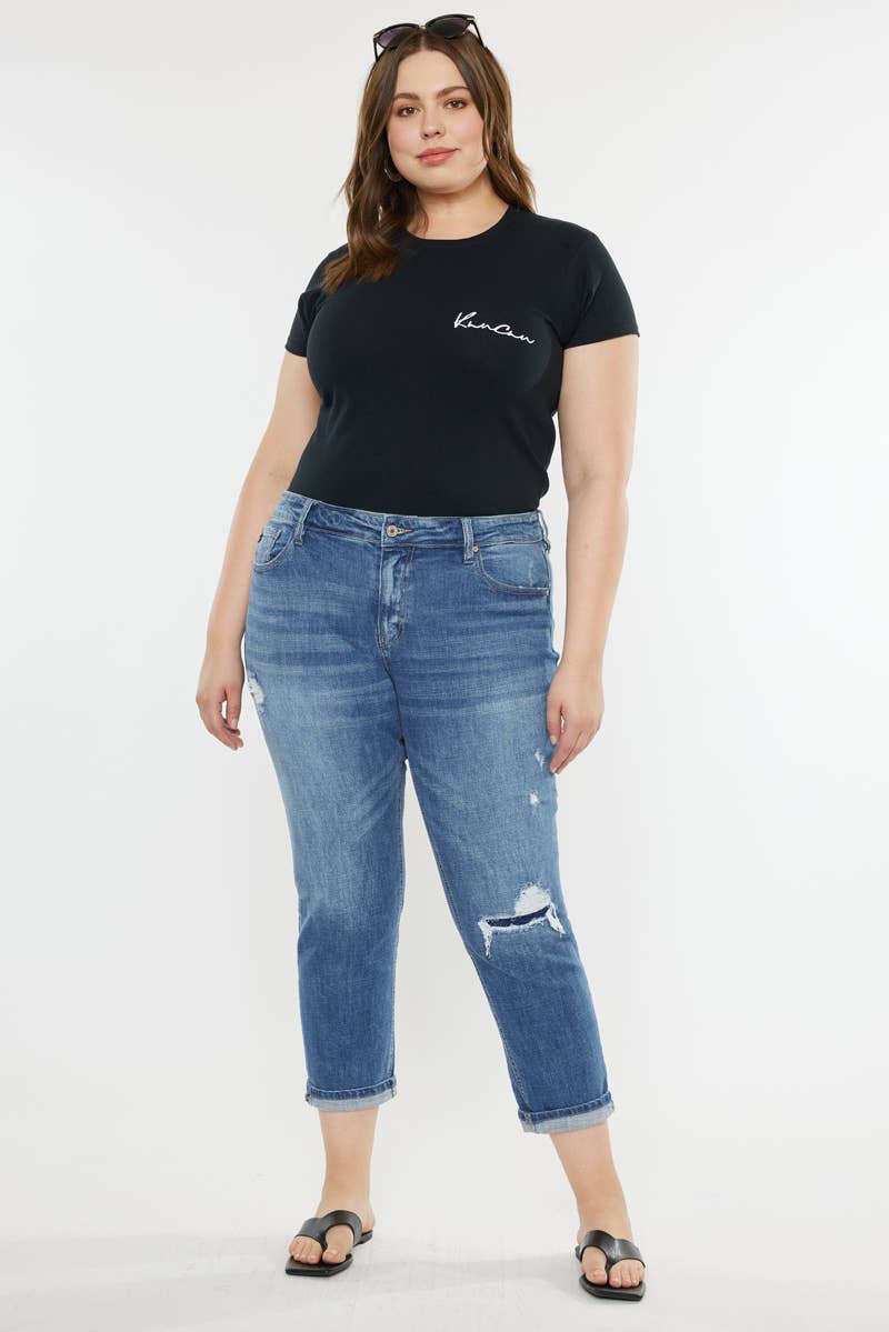 KanCan Jeans Plus Size Boyfriend Jean KC8631M-P: MEDIUM Denim