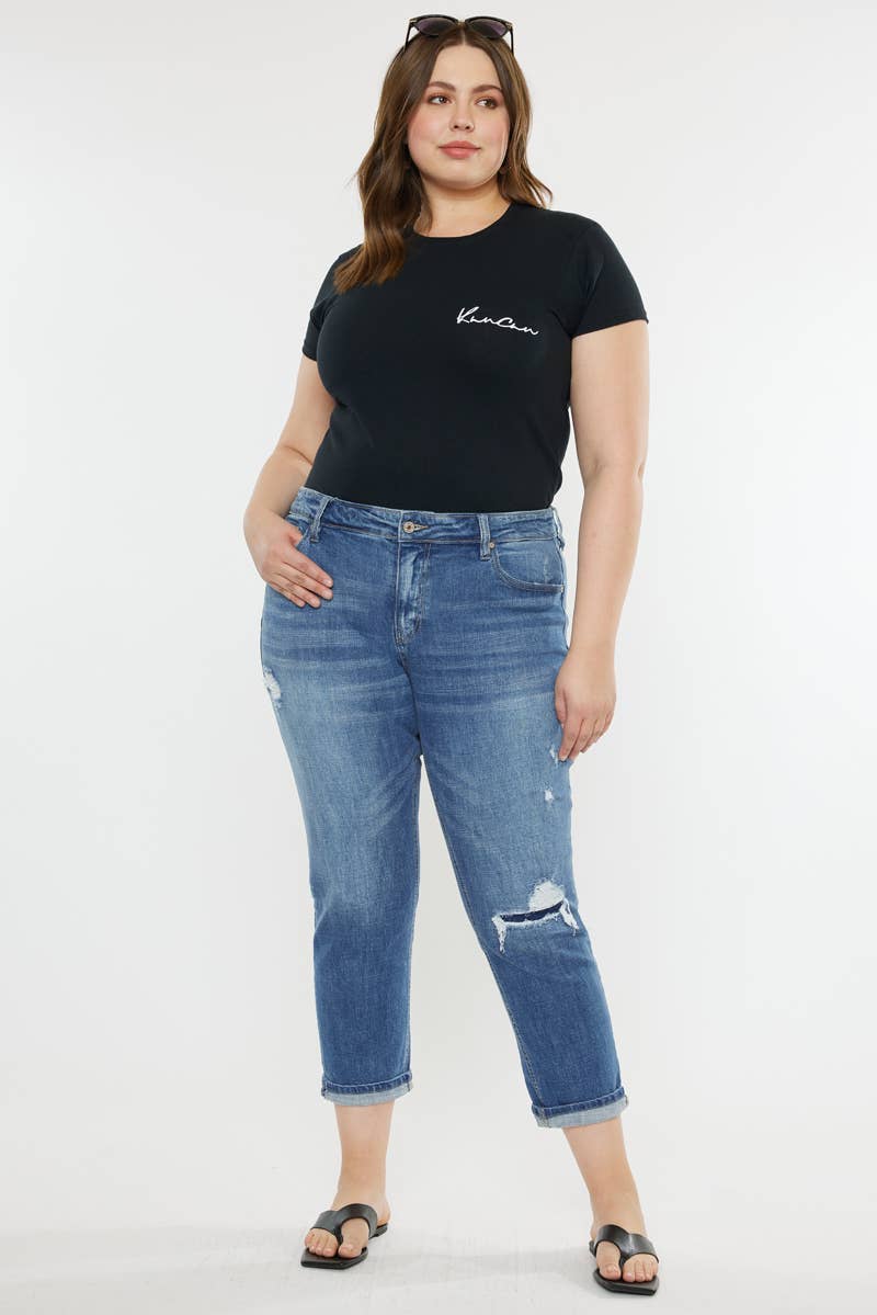 KanCan Jeans Plus Size Boyfriend Jean KC8631M-P: MEDIUM Denim