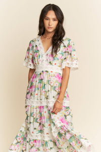 Thumbnail for WATER PAINTING FLORAL ZIPPERED MAXI DRESS