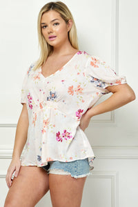 Thumbnail for PLUS SIZE FLORAL PRINT SMOCKED TOP