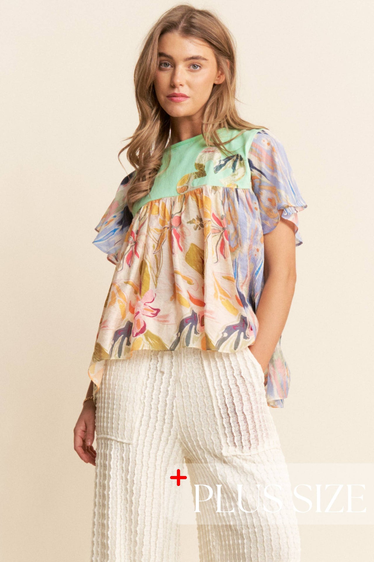 Floral Print Flowy Boho Top Curvy 1X-3X