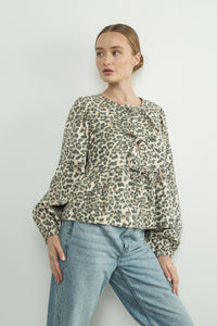 Thumbnail for ANIMAL LONG SLEEVE ANIMAL PRINT BOW TIE BLOUSE