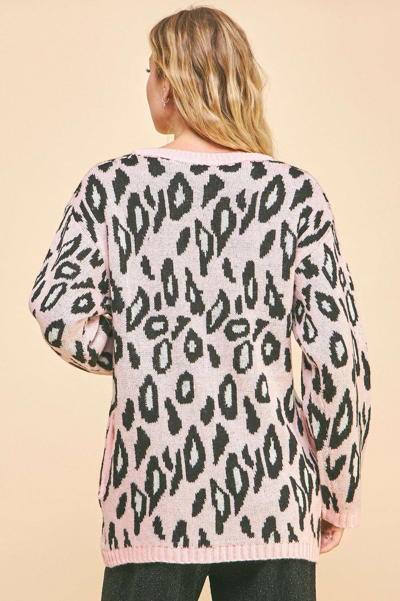 PLUS LEOPARD RIBBON TIE FRONT LOOSE FIT CARDIGAN
