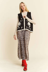 Thumbnail for FLORAL EMBROIDERED LACE SWEATER KNIT VEST TOP