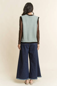 Thumbnail for FLORAL EMBROIDERED LACE SWEATER KNIT VEST TOP