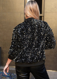 Thumbnail for Women's Sparkly Sequin Jacket Glitter Long Sleeves Front Zip