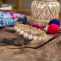 Thumbnail for Sweetheart Shine – Gold Stretchy Bangle with Pearl Hearts