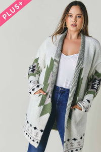 Thumbnail for PLUS FLEECE JACQUARD BUTTON OPENED CARDIGAN