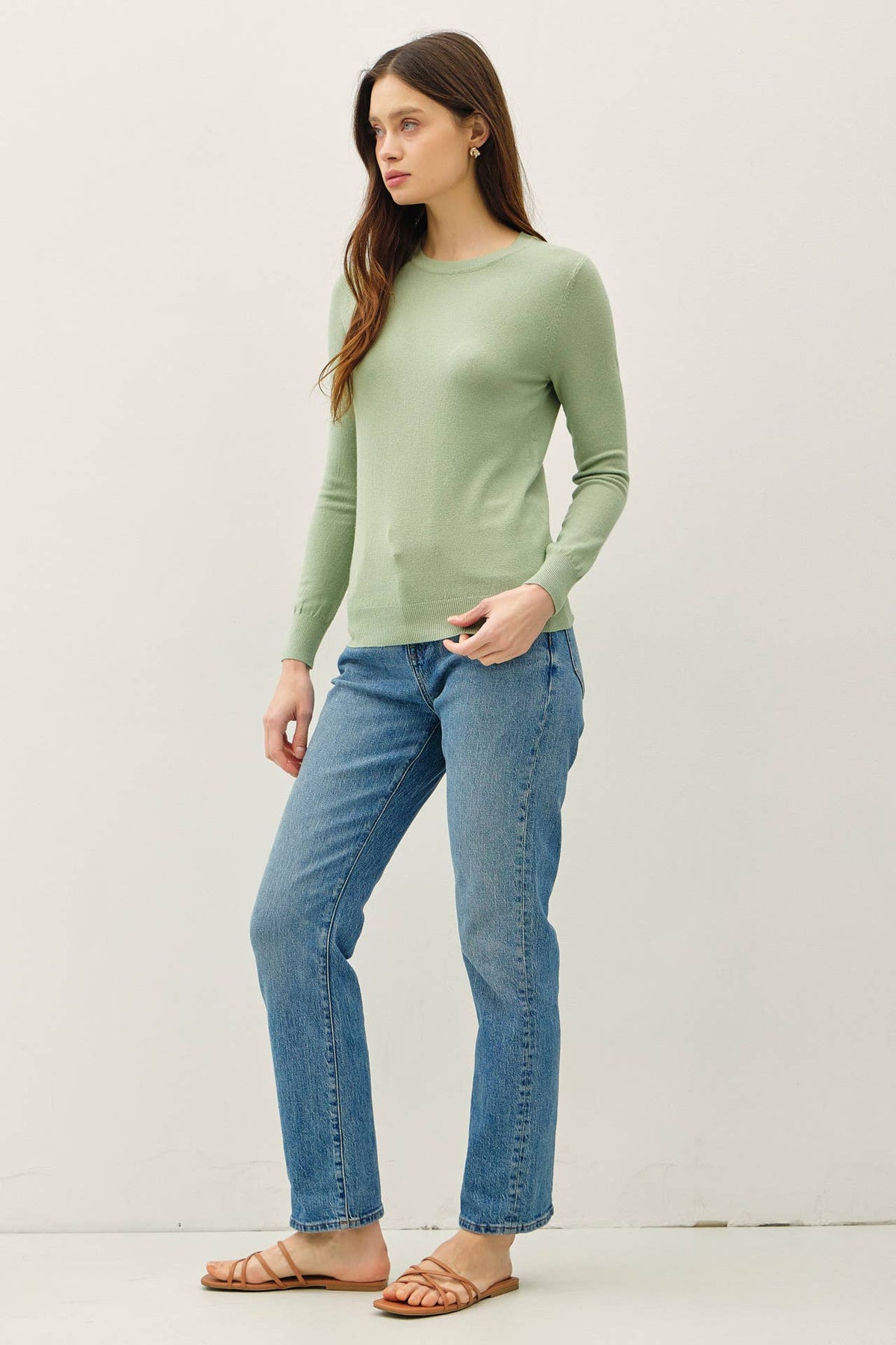 NEW COLOR-VISCOSE CREW NECK SOFT KNIT SWEATER