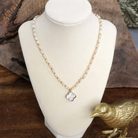 Thumbnail for Short Beaded Clover Pendant Necklace with Semi-Precious Stone Beads