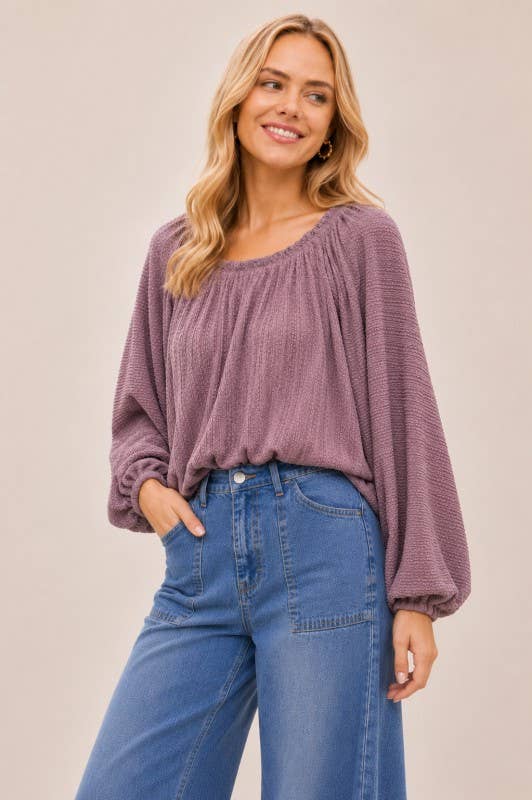 Plus pleated two tone solid dolman knit top