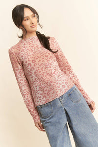 Thumbnail for Women’s pink leopard print long sleeve mesh top