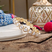 Thumbnail for Sweetheart Shine – Gold Stretchy Bangle with Pearl Hearts