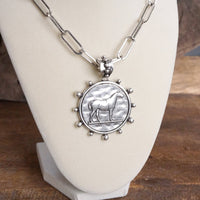 Thumbnail for Equestrian Western Horse Coin Statement Necklace Set – Worn Silver Tone
