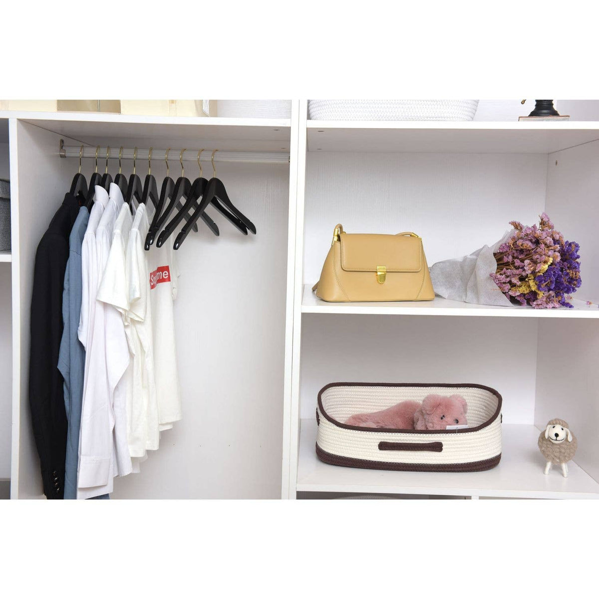 W071 Semi Curved Wooden Hangers - Black with Gold Hook - 80
