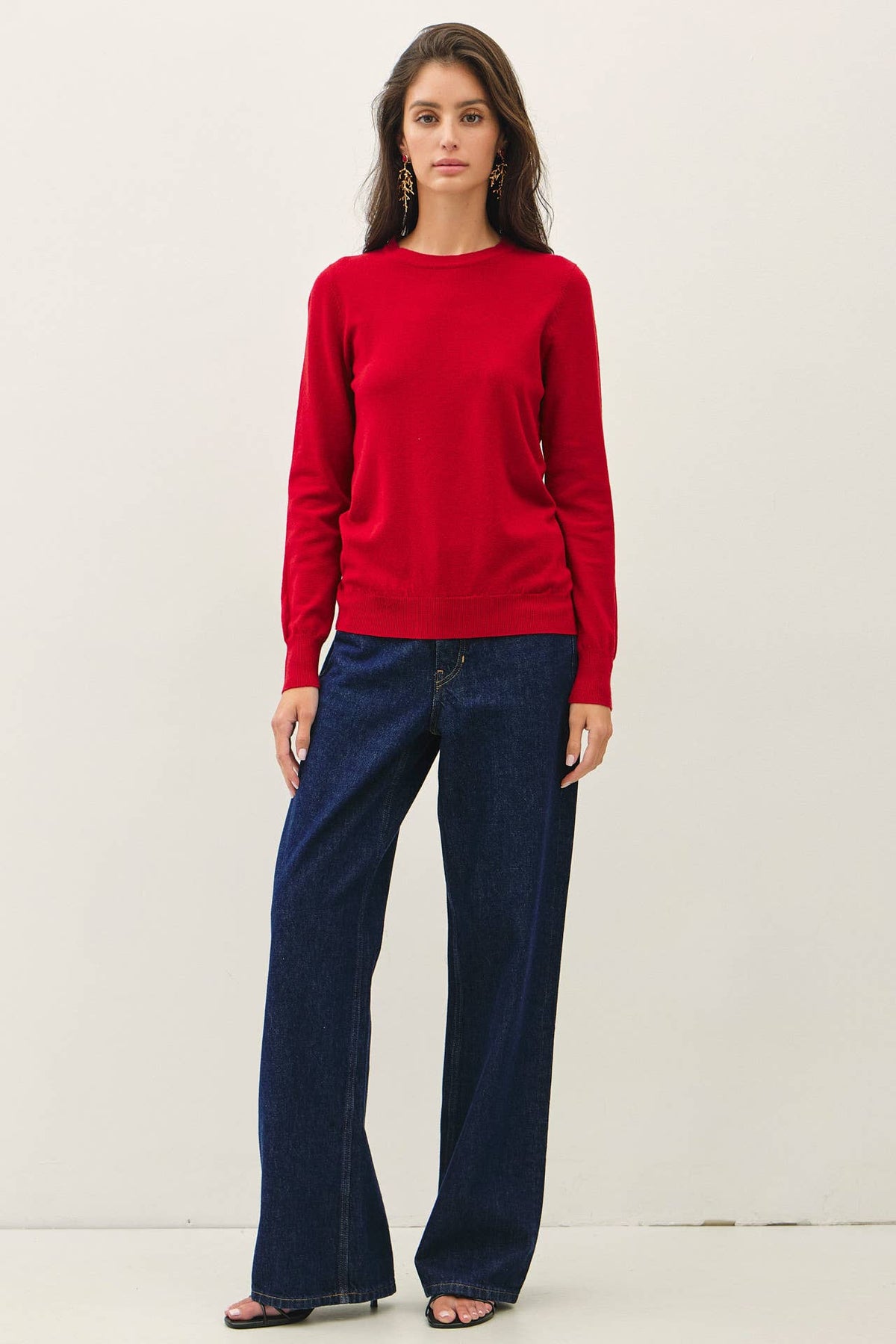 NEW COLOR-VISCOSE CREW NECK SOFT KNIT SWEATER
