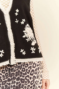 Thumbnail for FLORAL EMBROIDERED LACE SWEATER KNIT VEST TOP