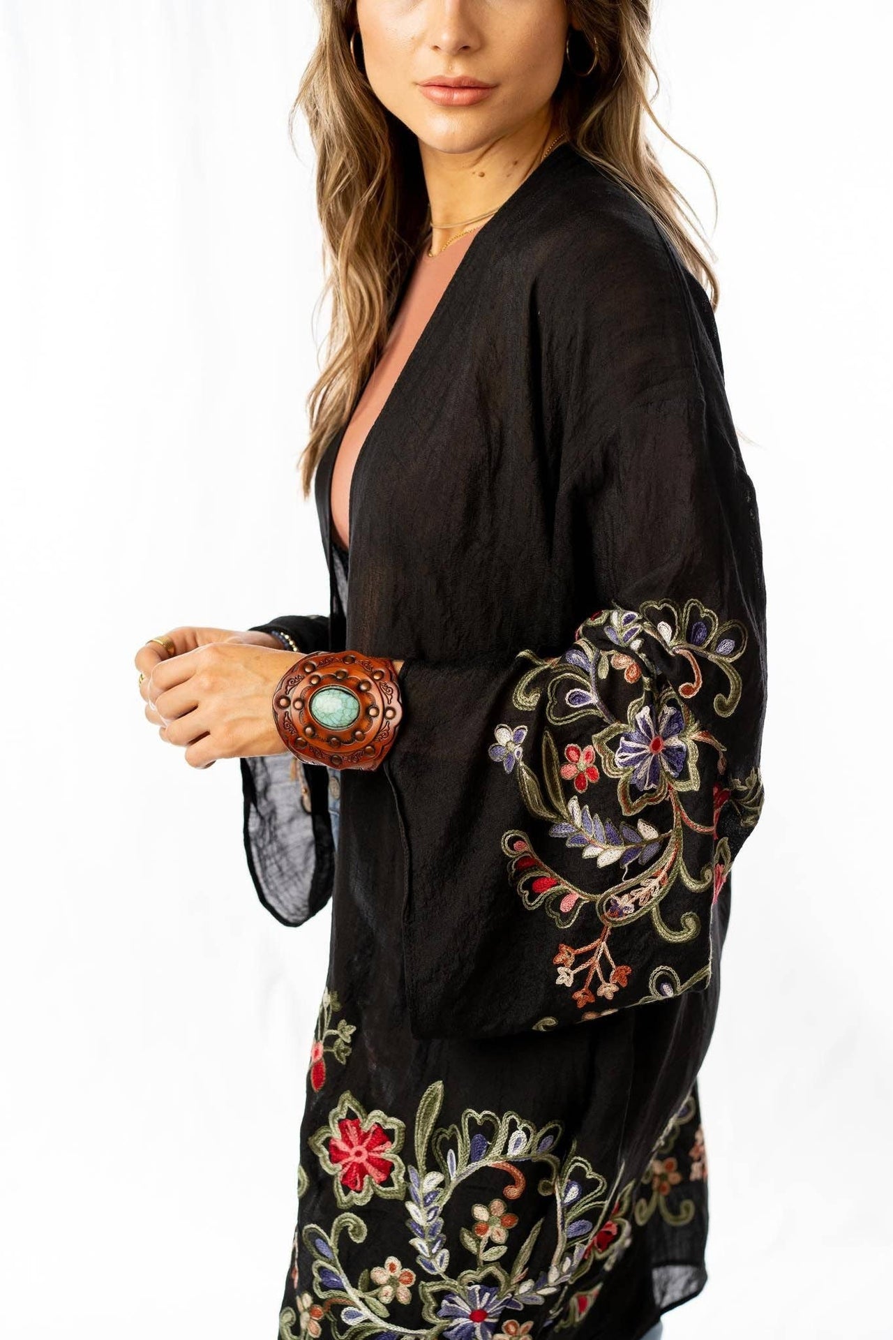 Fun In Florals Kimono - Black: OS