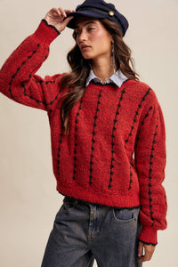 Thumbnail for Textured Jacquard Knit Crew Sweater