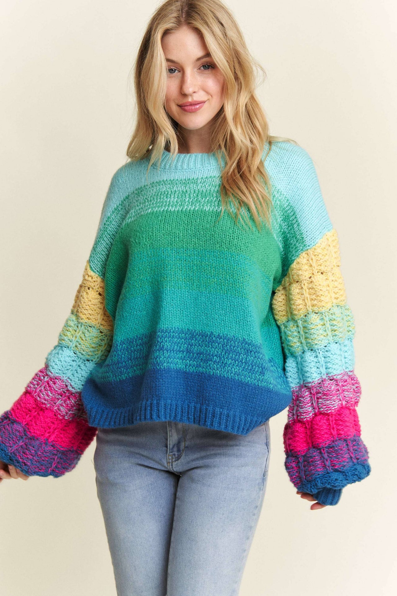 PUFF SLEEVE OMBRE SWEATER TOP