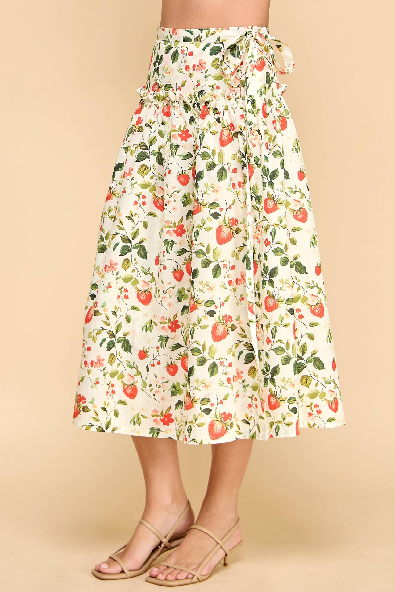 Strawberry Print High Waist Ruffle Detail Skirt
