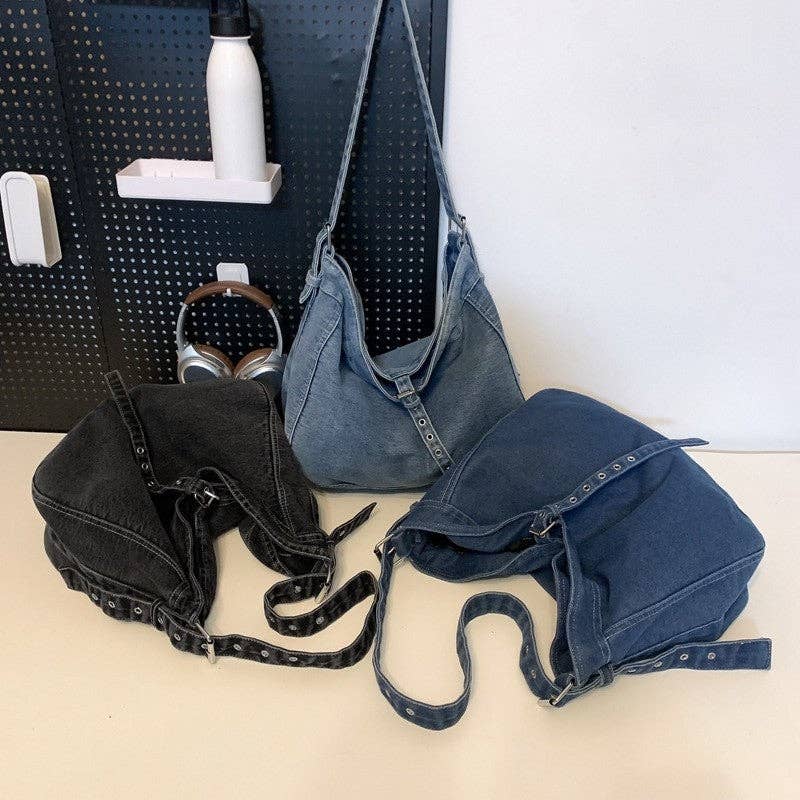 Stylish Crossbody Denim Canvas Bag - Large Capacity
