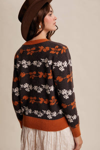 Thumbnail for Floral Jacquard Knit Muted Rose Pullover Sweater