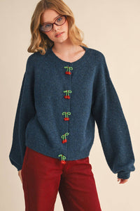 Thumbnail for BEADED BOW FLORAL BUTTON SWEATER CARDIGAN