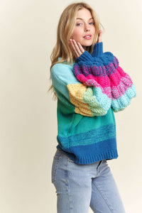 Thumbnail for PUFF SLEEVE OMBRE SWEATER TOP