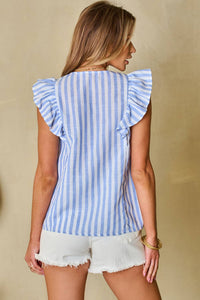 Thumbnail for Ariya Stripe Geo Pattern Embroidered Tassel Flutter Blouse