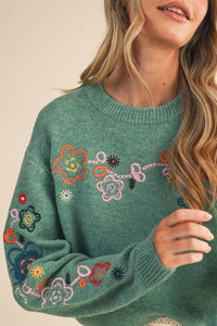 Thumbnail for FLORAL EMBROIDERY PULLOVER SWEATER MSW10963