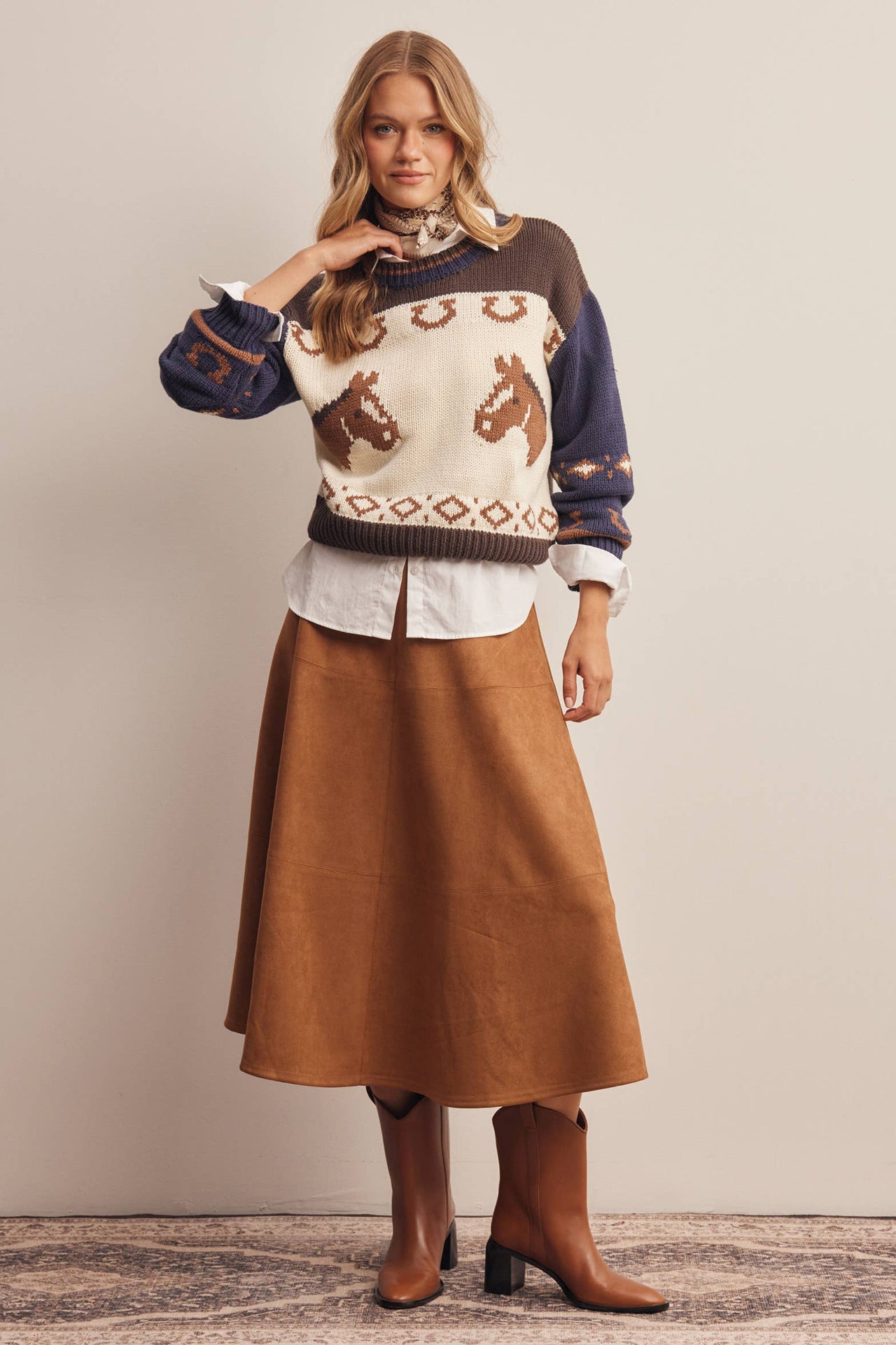 Stretched Suede A-Line Midi Skirt FSK0023