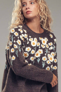 Thumbnail for Daisy Embossed 3D Floral Knit Sweater