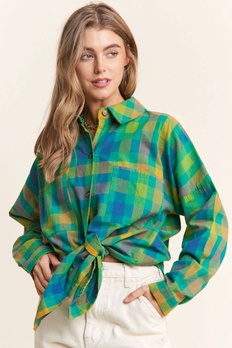 Classic Plaid Button Down Long Sleeve Top