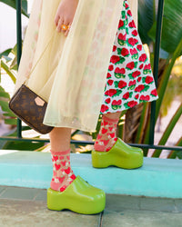 Thumbnail for Strawberry Daisy Ruffle Sheer Crew Sock