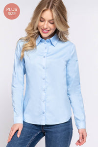 Thumbnail for [PLUS SIZE] Long Sleeve Button Down Stretch Poplin Shirt