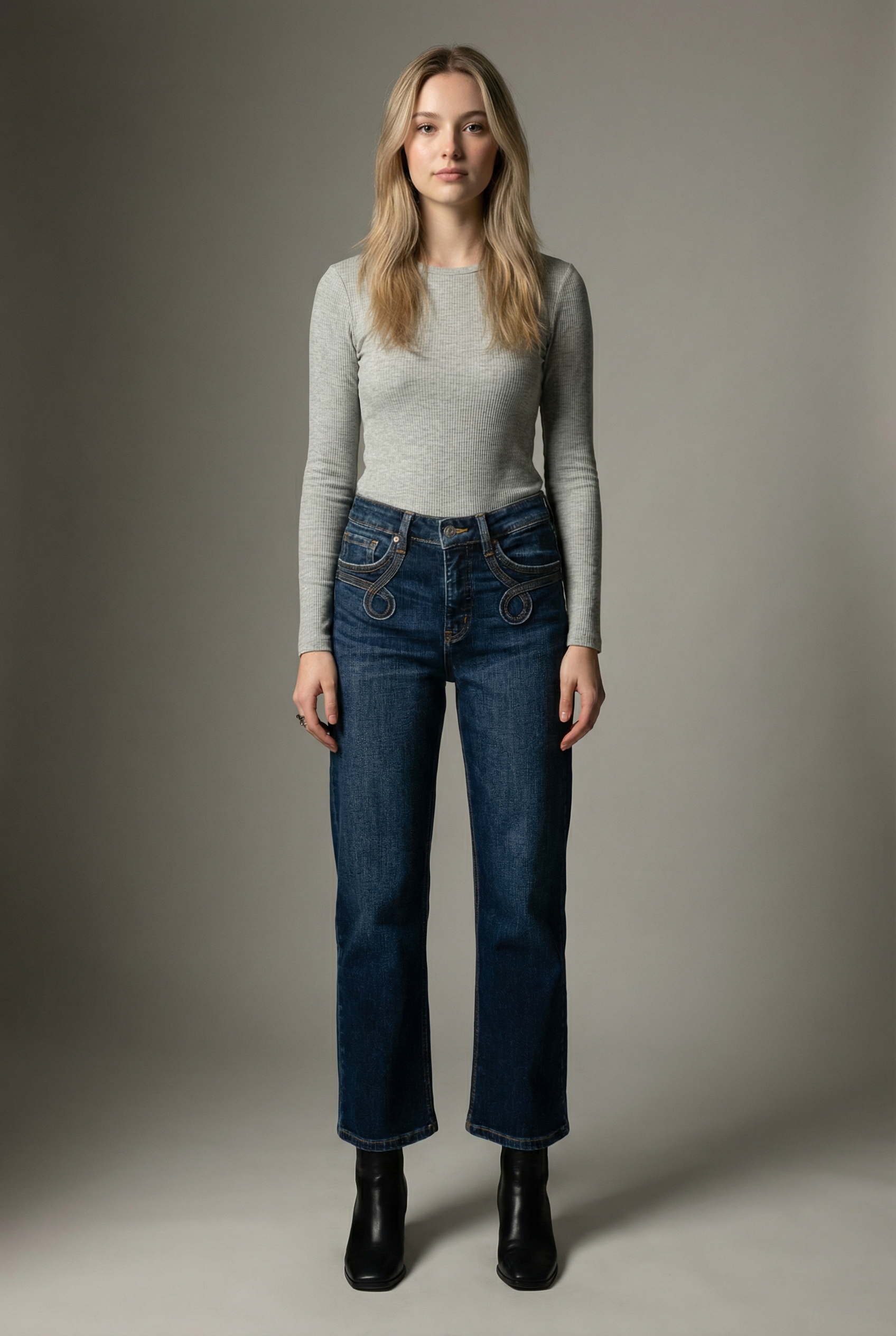 Curvy Artemis Tummy Control Straight Jeans | Dark Wash Western Denim | Styled Reverie