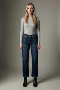 Thumbnail for PLUS SIZE - TUMMY CONTROL WESTERN DETAIL STRAIGHT JEANS