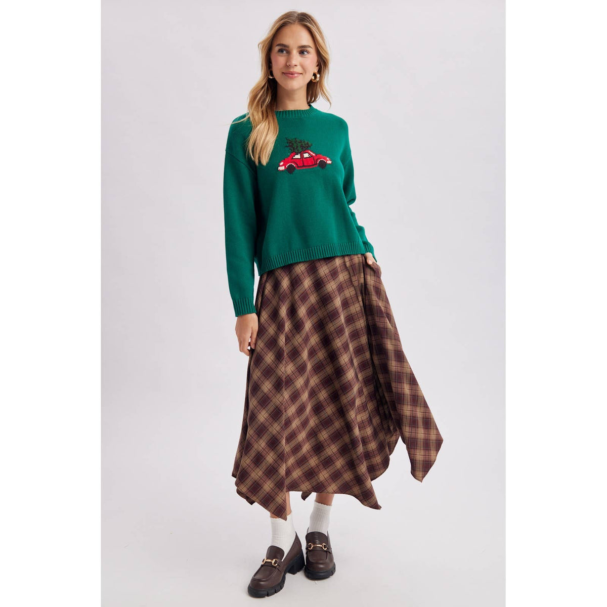 CHRISTMAS TREE CAR GRAPHIC KNIT SWEATER / WL26-14078