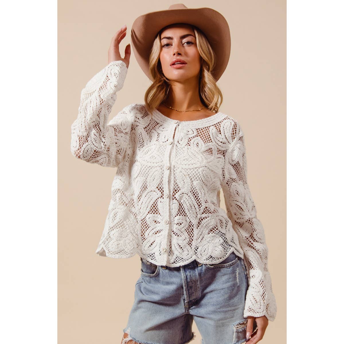 FLORAL PATTERN CROCHET LACE CARDIGAN TOP
