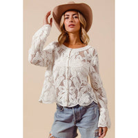 Thumbnail for FLORAL PATTERN CROCHET LACE CARDIGAN TOP