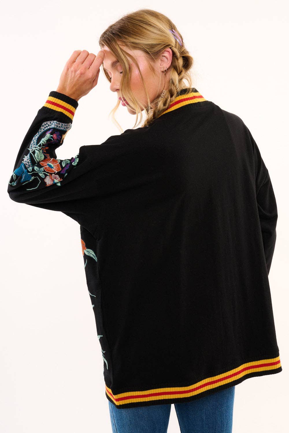 Hermione French Terry Cardigan | Floral Embroidered Jacket