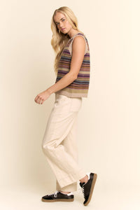 Thumbnail for Multicolor Striped Button-Front Sweater Vest