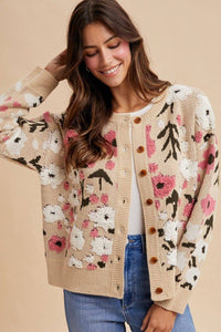 Thumbnail for Boucle Flower Pattern Sweater Cardigan