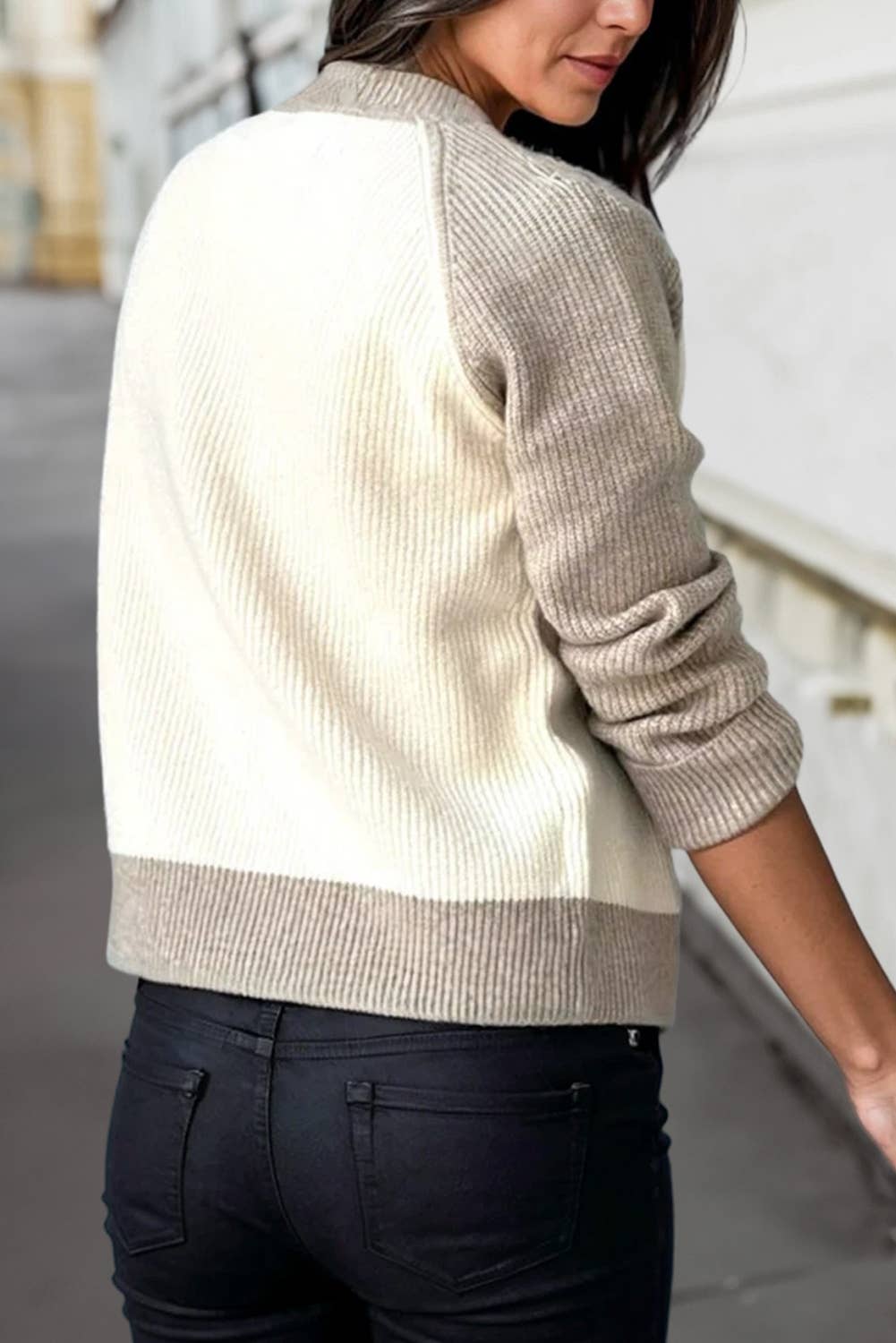 Color Block Buttoned Sweater Cardigan