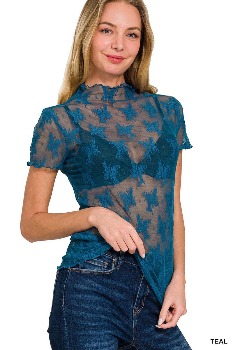 Lace See-through Layering Short Sleeve Top