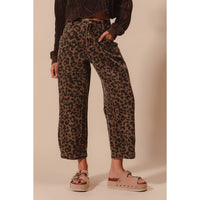 Thumbnail for TWO TONED LEOPARD PRINT TWILL MID RISE WIDE PANTS